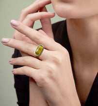 Charger l&#39;image dans la galerie, Bague argent 925ème plaqué Or en Jade d&#39;Hetian et Strass- K1943 -
