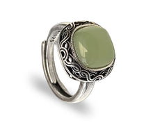 Charger l'image dans la galerie, Bague Cabochon argent 925ème &amp; pierre Jade vert- K2127 -
