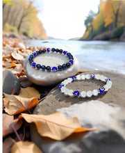 Charger l&#39;image dans la galerie, Bracelet OEil Bleu de Nazar et OEil de chat Blanc - A1906 -

