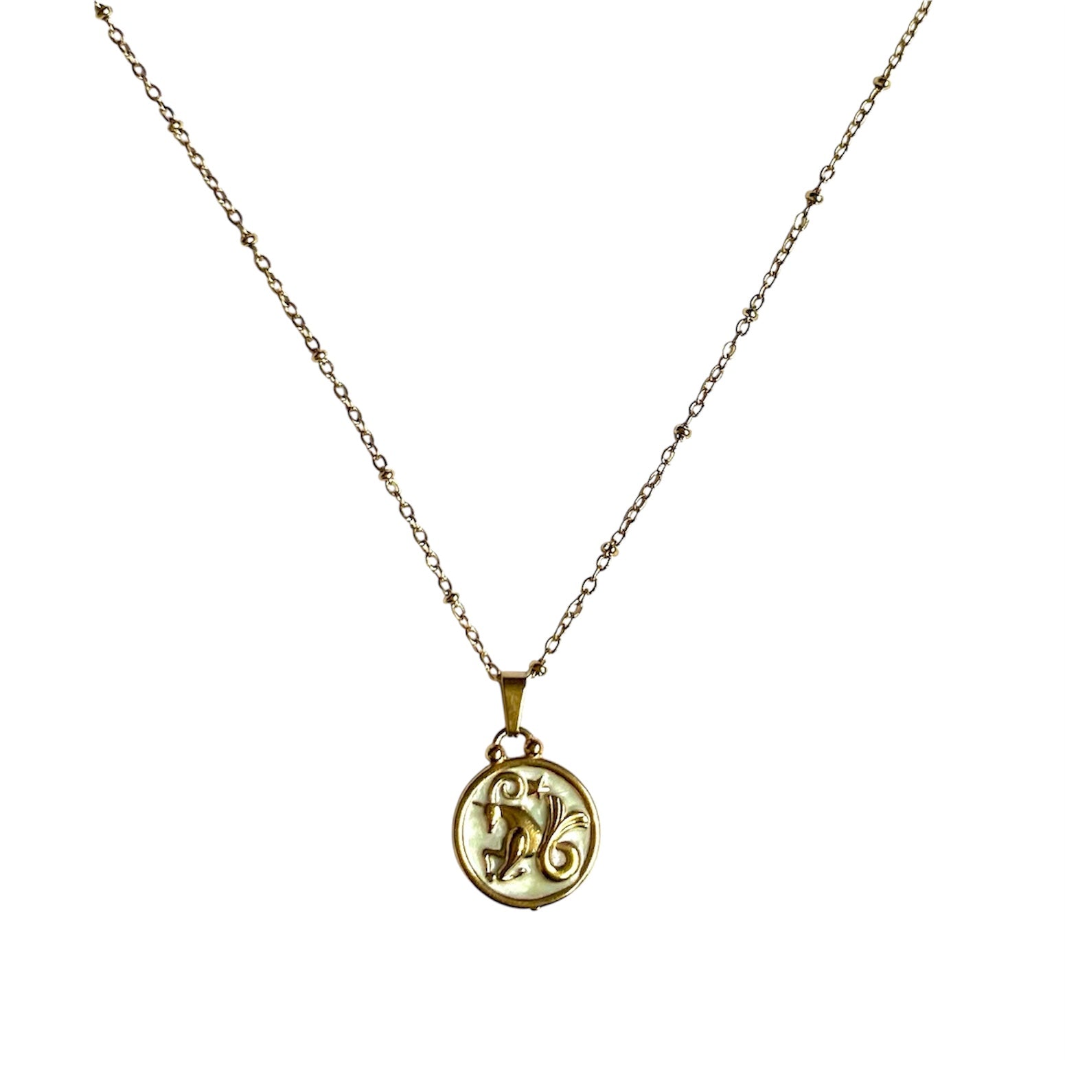 Pendentif du Zodiaque Doré et Blanc - CAPRICORNE - D1866  -