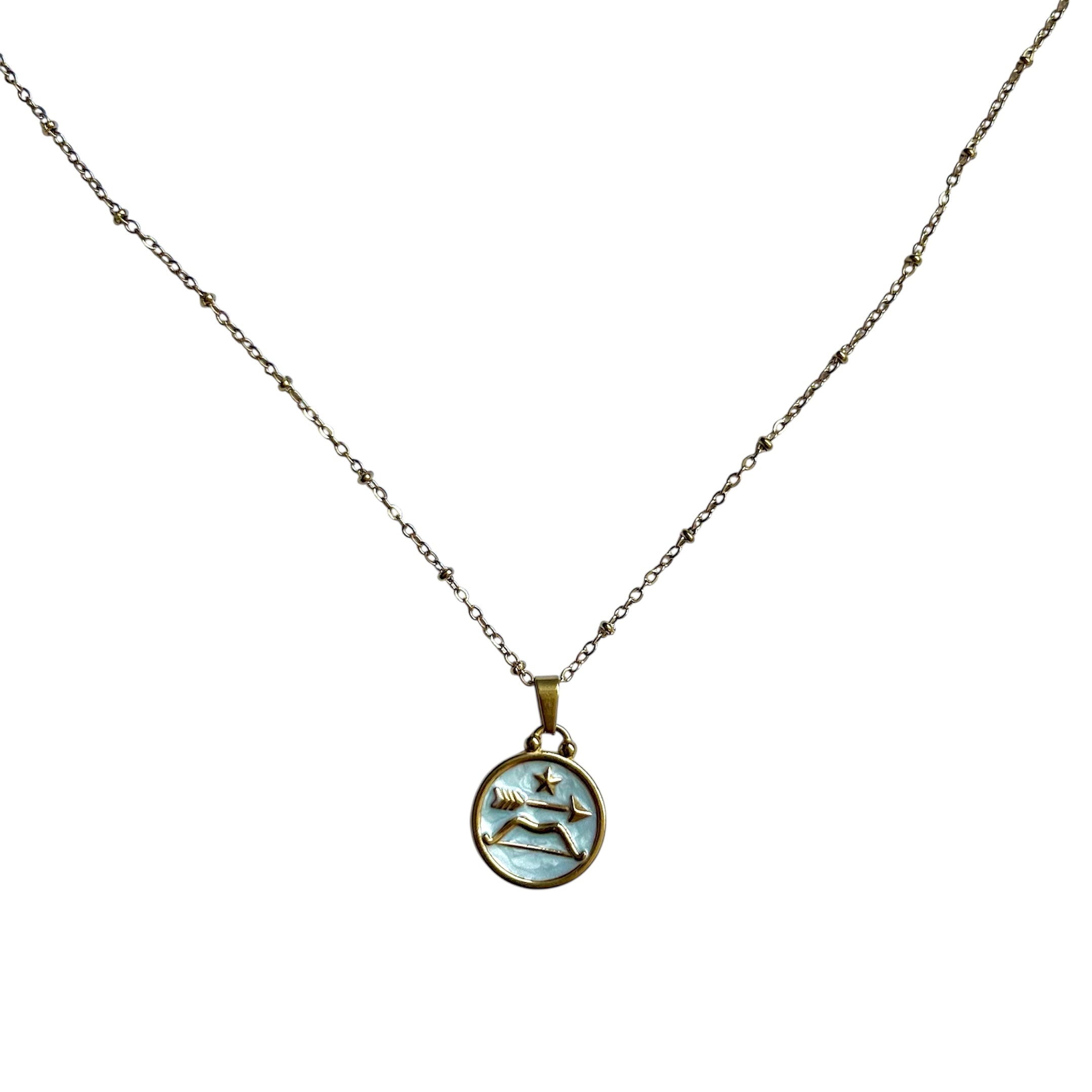 Pendentif du Zodiaque Doré et Blanc - SAGITTAIRE - D1870 -
