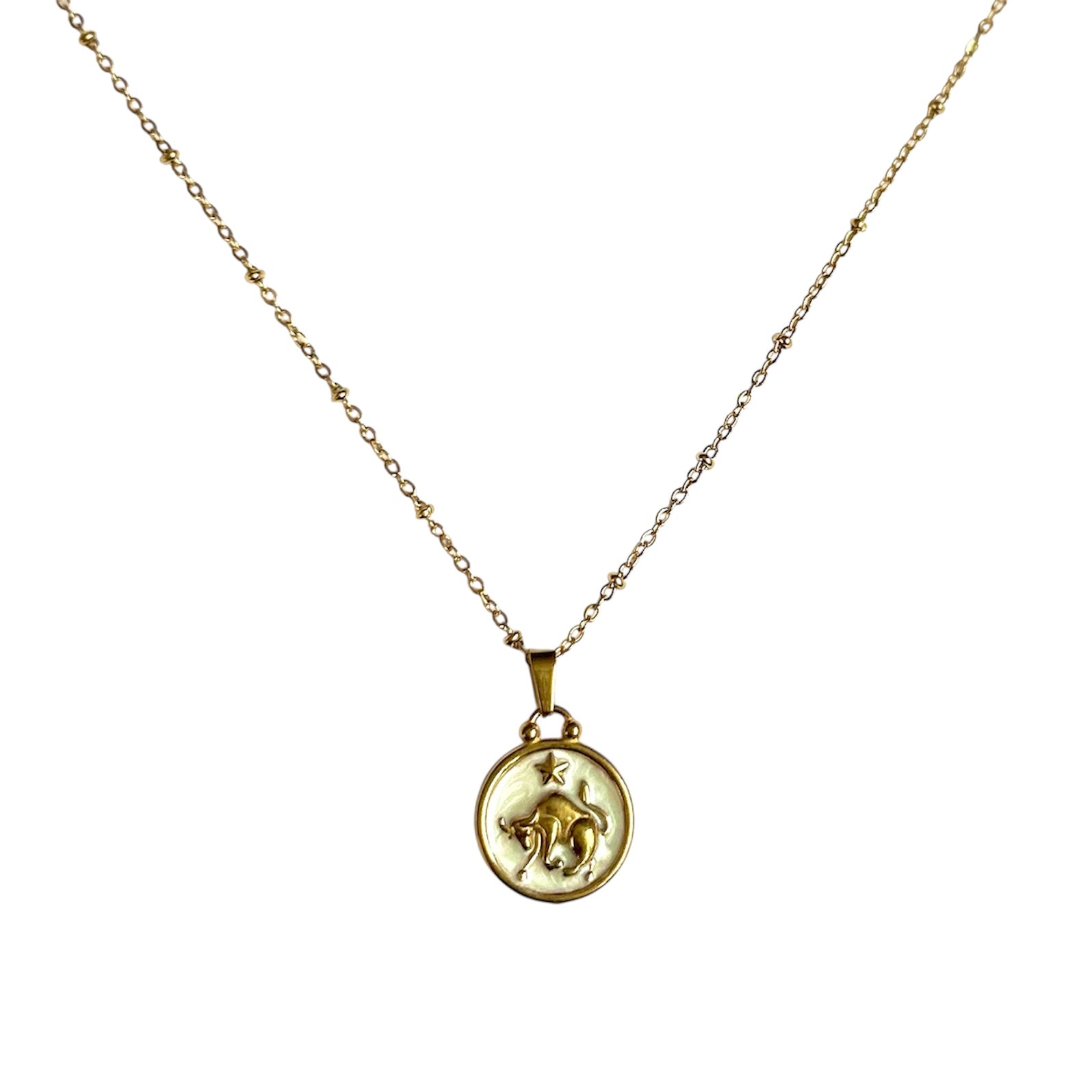 Pendentif du Zodiaque Doré et Blanc - TAUREAU - D1872 -
