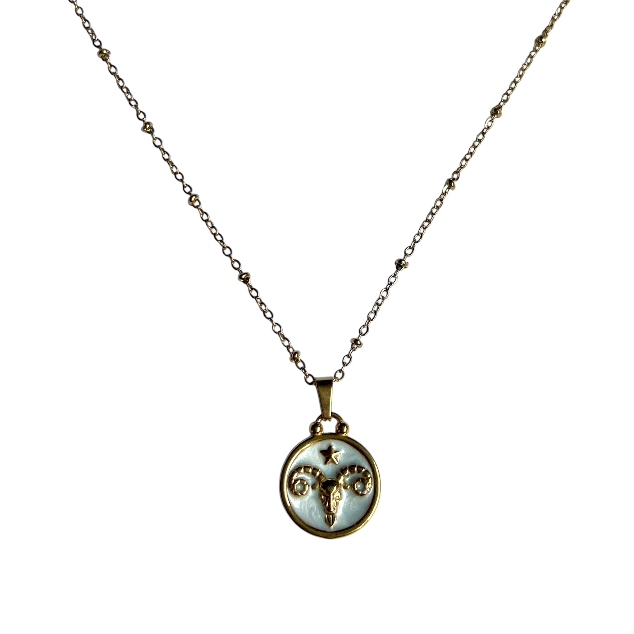 Pendentif du Zodiaque Doré et Blanc - BELIER - D1864 -