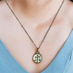 Pendentif du Zodiaque Doré et Blanc - BALANCE - D1863 -