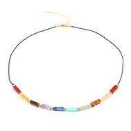 Collier 7 Chakras Pierres Naturelles Tubes plaqué or 18K - C1438 -