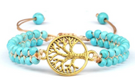Bracelet Perles Double Rang avec Arbre de Vie Doré - Proposé en 3 Couleurs -