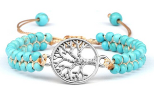 Bracelet Perles double rang avec Arbre de Vie Argenté - Proposé en 3 Couleurs de perles -