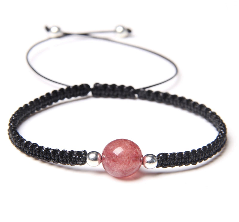 Bracelet en corde noire tressée avec perle de purification - Proposé en 4 pierres de couleurs différentes -