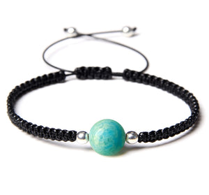Bracelet en corde noire tressée avec perle de purification - Proposé en 4 pierres de couleurs différentes -
