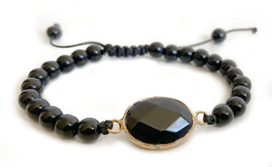 Bracelet réglable Médaillon en Onyx Noir -  A1201 -