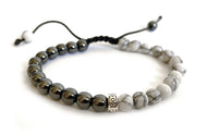 Bracelet Yin & Yang Howlite Blanc et Hématite  6mm -  A1203 -