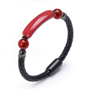 Bracelet en cuir et sa puissante pierre d'énergie Agate Rouge