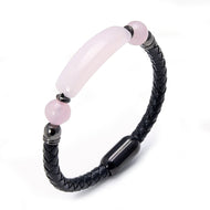 Bracelet en Cuir et sa Puissante Pierre d'Energie Quartz Rose