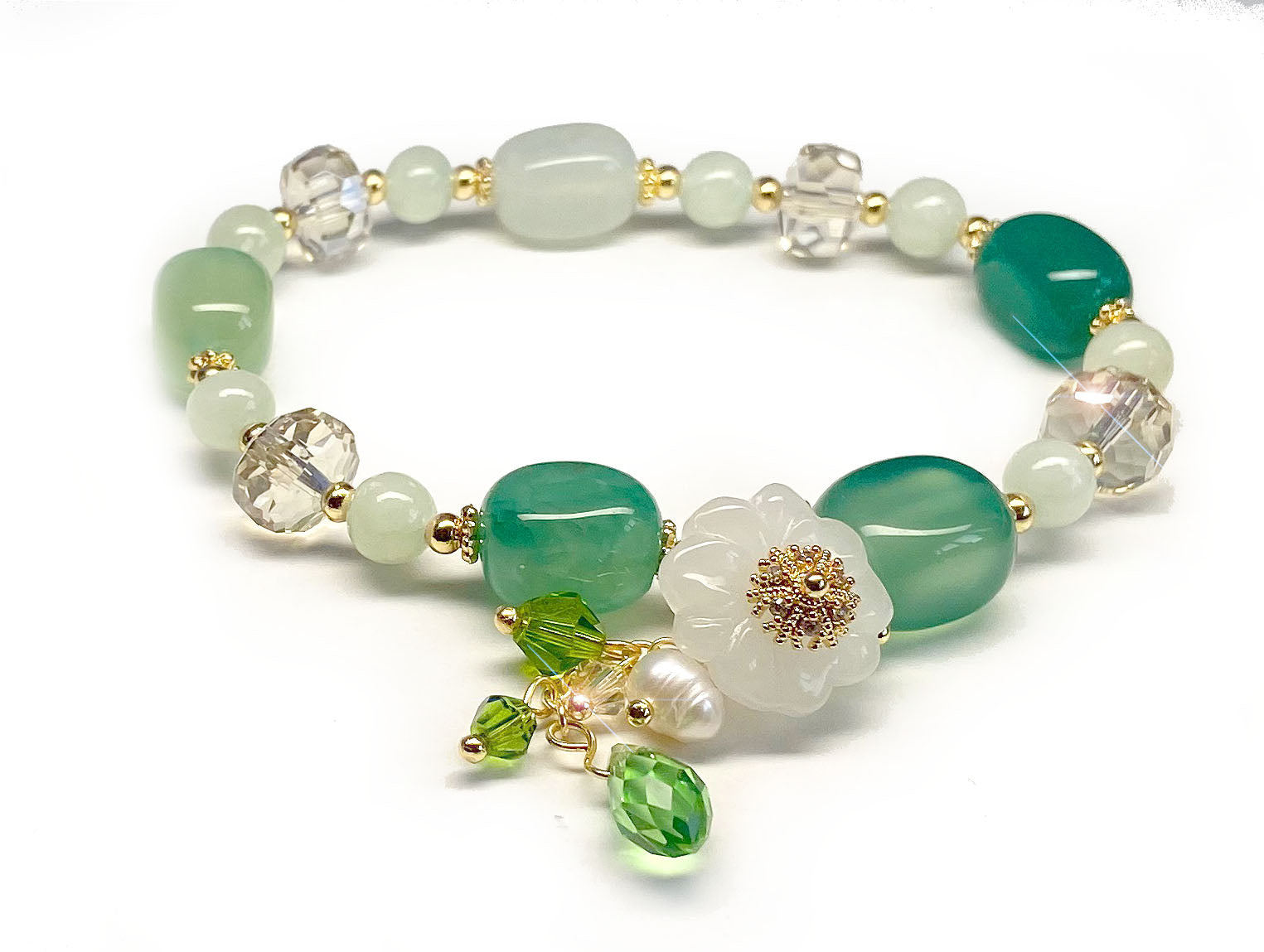 Bracelet NINA - En Agate Verte et Perles de Cristal - A1337 -