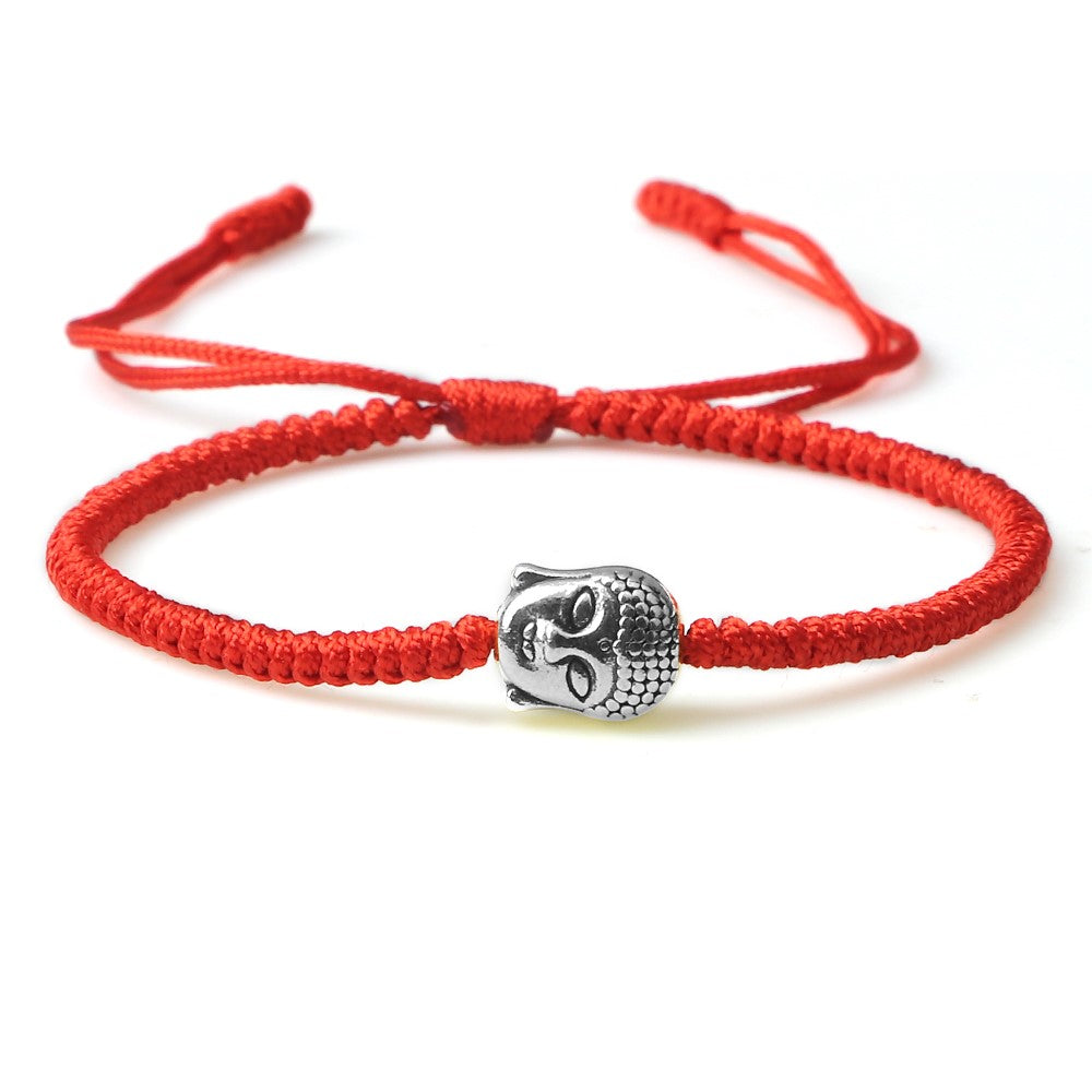Bracelet Porte Bonheur Corde & Bouddha Argenté - proposé en 2 couleurs -