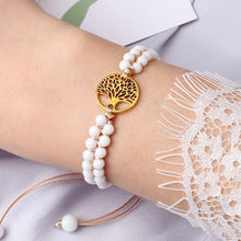 Charger l&#39;image dans la galerie, Bracelet Perles double rang avec Arbre de Vie Doré - Proposé en 3 Couleurs de perles -
