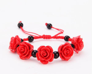 Bracelet Roses Cinabre et Onyx - A1040 -
