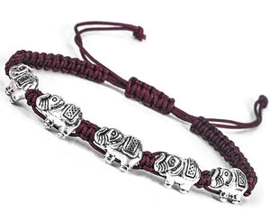 Bracelet corde 5 Elephants - 3 couleurs au choix -