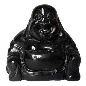 Statue de Bouddha Rieur en Obsidienne Noire - P1341 -