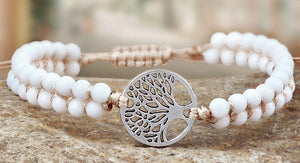 Bracelet Perles Double Rang avec Arbre de Vie Argenté - Proposé en 3 couleurs -