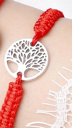 Bracelet Porte Bonheur Corde & Arbre de Vie Argenté - proposé en 3 couleurs -