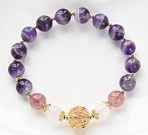 Bracelet LEAH - Plaqué Or Perles Amethyste, Pierres de Lune et Cristal Rose - A1143 -