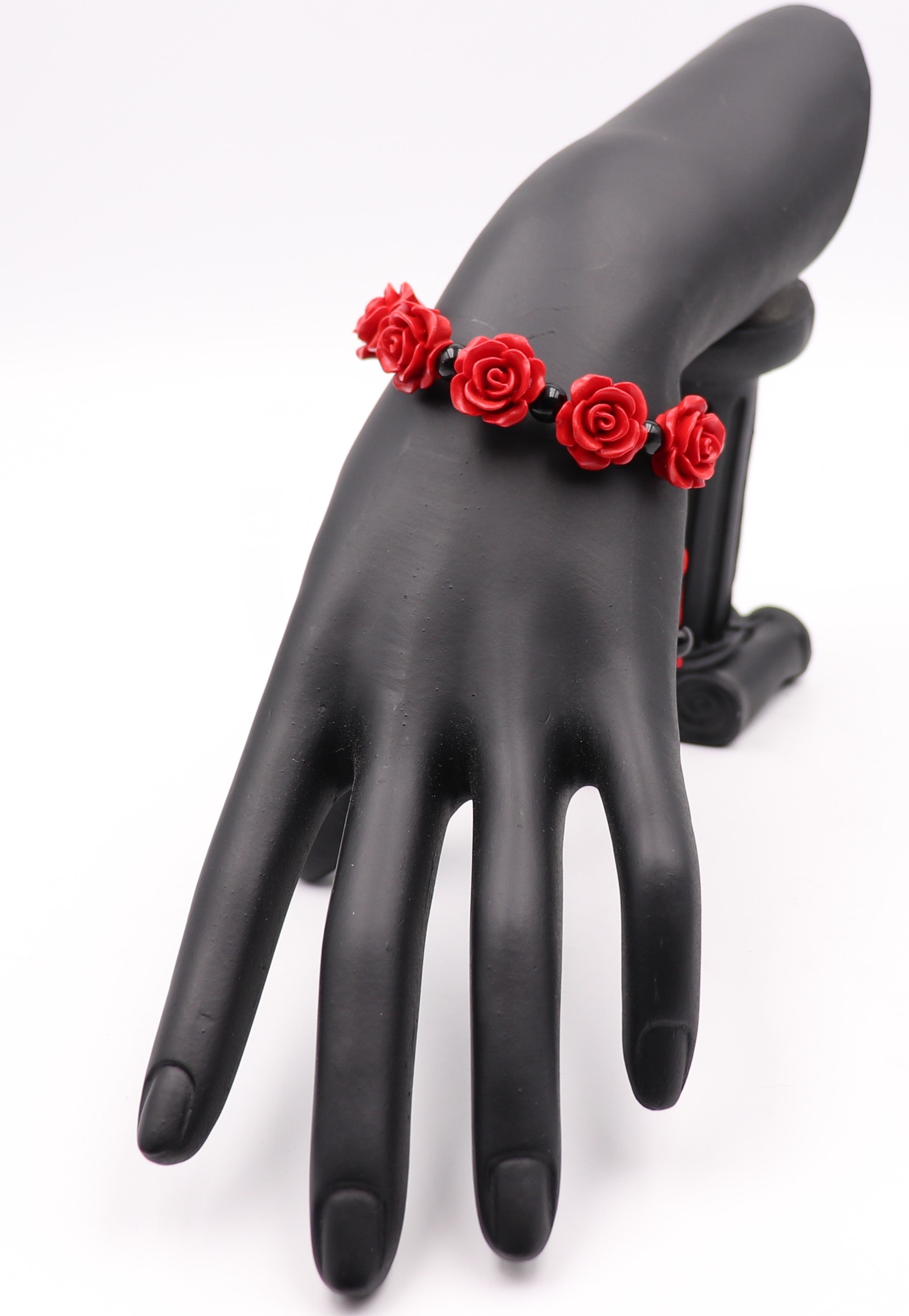 Bracelet Roses Cinabre et Onyx - A1040 -