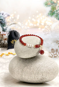 Bracelet CLOE  - Plaqué Or Agate Rouge & Perles de Culture - A1188 -