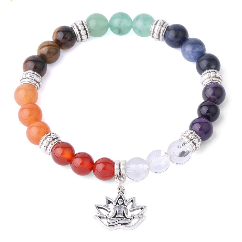 Bracelet 7 Chakras Triple avec Pendant Bouddha & Lotus - A1111 -