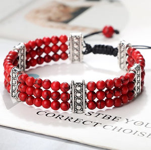 Bracelets Triple Rang de Perles Howlite Turquoise ou Rouge